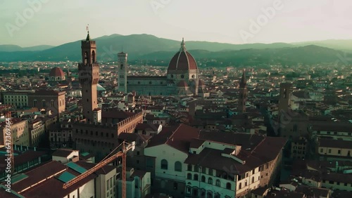 Aerial drone view of Florence city capital of Italy’s Tuscany region