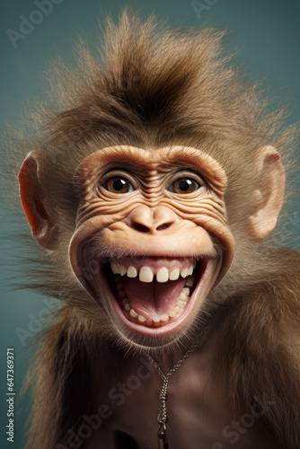 Fototapeta Portrait of a monkey with a cheeky grin