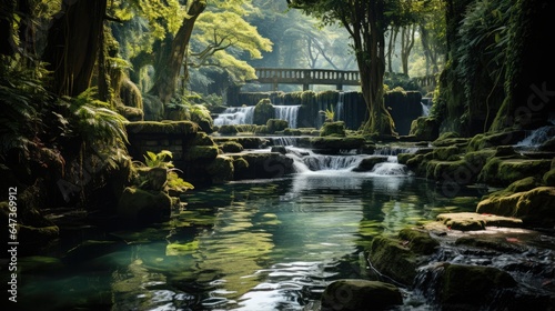 Beautiful view of the waterfall in the garden