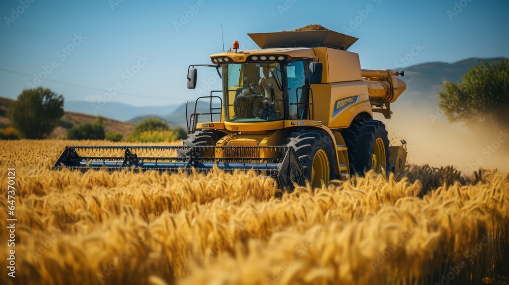 Obraz premium Harvesting machine working on a field.