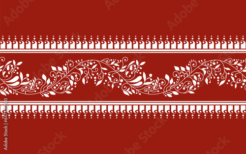 seamless curve line with leaf and flower in Panjabi design art hand drawing. India ethnic pattern vector. Design for carpet, wallpaper, clothing, wrapping, fabric, cover.