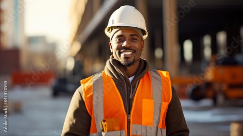 Portrait of Young and Happy African American Engineer in Protective Workwear, Isolated on Construction Site