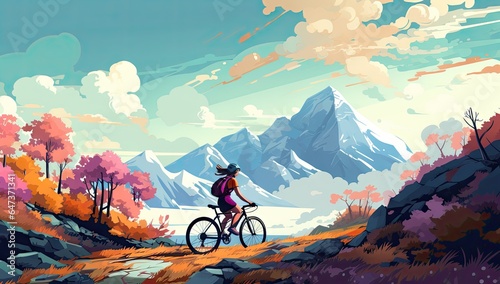 a woman bicycles through an autumn forest Generative AI