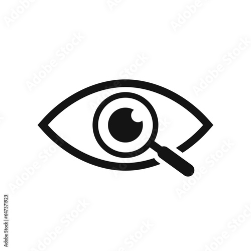 Magnifier with eye outline icon. Find icon. Investigate concept symbol.