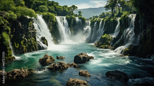 Beautiful waterfall view from the top of the mountain