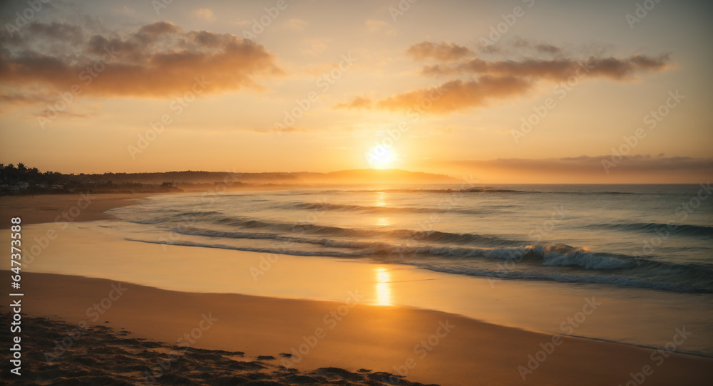 Sunrise over the Sunrise over the tranquil beach. 
 (Productive AI)