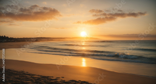 Sunrise over the Sunrise over the tranquil beach.   (Productive AI) © AydinTutas