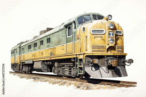 Forward-facing diesel railway locomotive. Generative AI