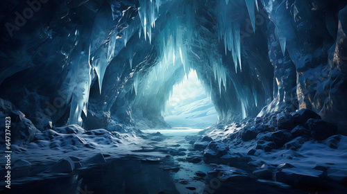 Icicle teeth of a winter cave mouth