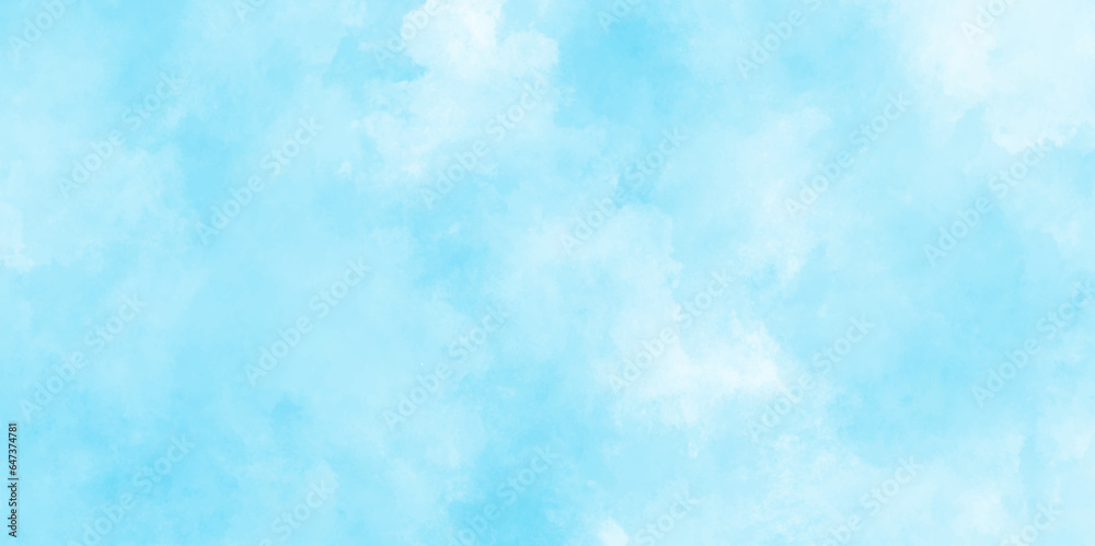 Abstract Bright and shiny fresh watercolor vector illustration of blue sky and clouds, blurry cloudscape covered Hand painted watercolor sky and clouds, Watercolor stain with hand paint for design.