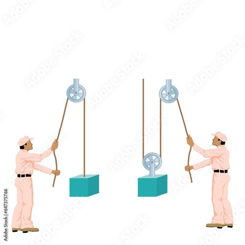 man pulling a pulley man playing with a toy