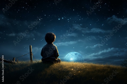 a small child gazing at the moon. Generative AI
