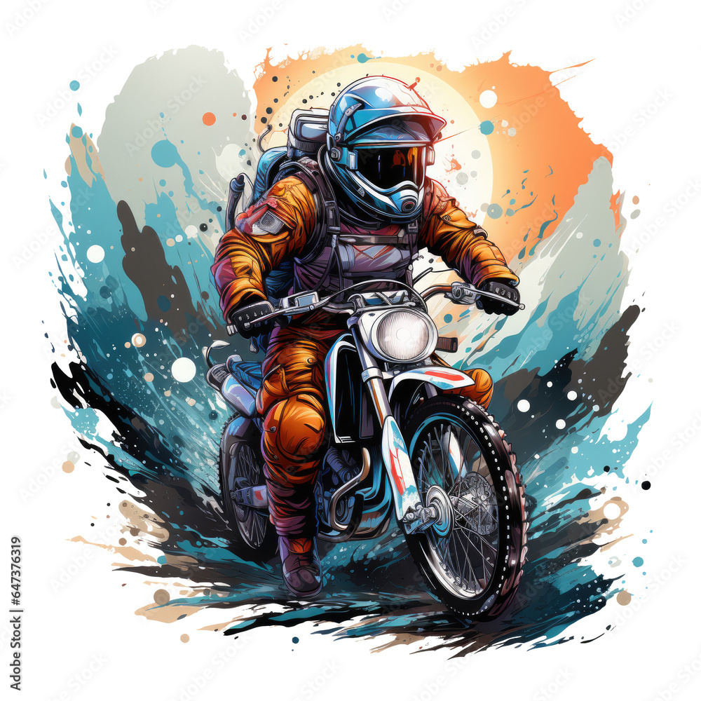 A cosmic motarsaikal biker t-shirt design set in a faraway galaxy, the ...