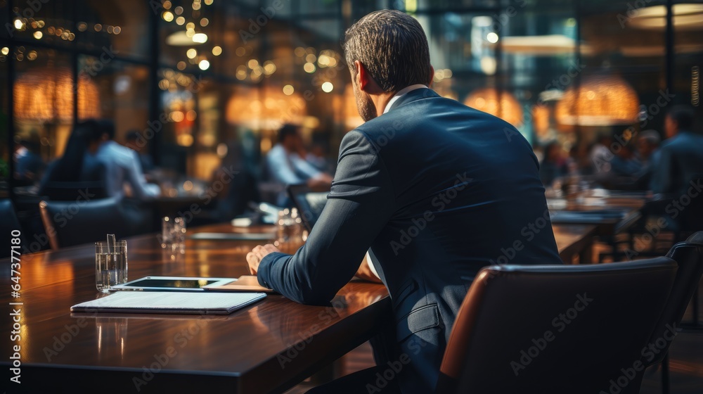 Businessmen blur in the workplace or work space of table in office room no face back view