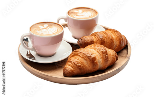 Coffee Cups with Croissants on White Transparent Background