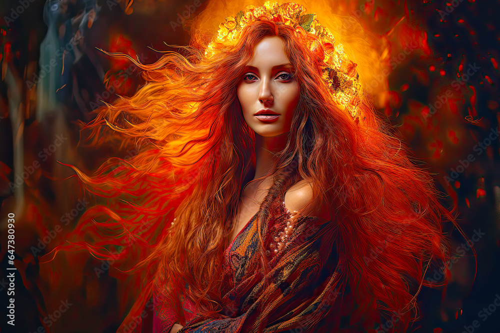 Goddess of Fire. Generative AI, non-existent person.	