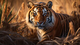 male tiger lay on sawanna field