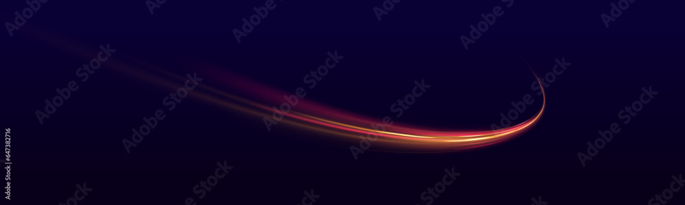 Golden shine electric luminous lines, isolated design elements on dark transparent background. Science or technology design. Vector glowing light lines.