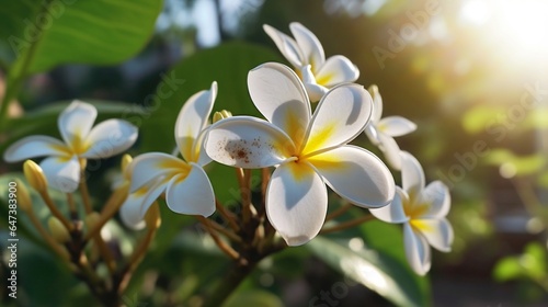 Frangipani flower beautifully bloomed with natural background © Newton