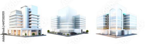 Futuristic city mall. Architectural high rise shopping center or office building, big building on transparent background. 3d rendering Public building