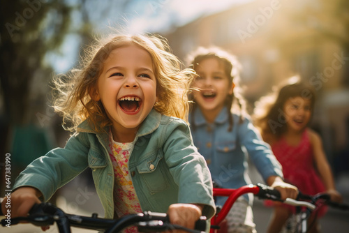 Kids Pedaling Happiness in Sunlight
