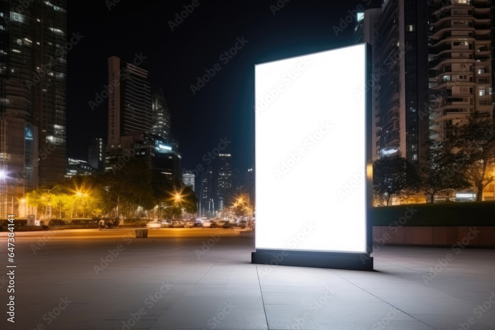 Blank Canvas in the Urban Jungle: Glowing Billboard at Night Blank Canvas in the Urban Jungle: Glowing Billboard at Night