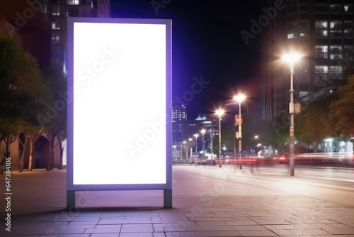 Cityscape Advertising: Blank Billboard at Night