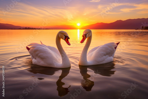 Radiant Swans: Sunrise Reflections