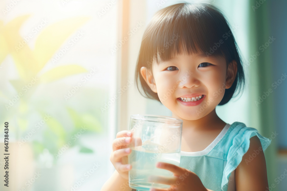 Smiling Boy Quenching Thirst in Sunlight Smiling Boy Quenching Thirst in Sunlight