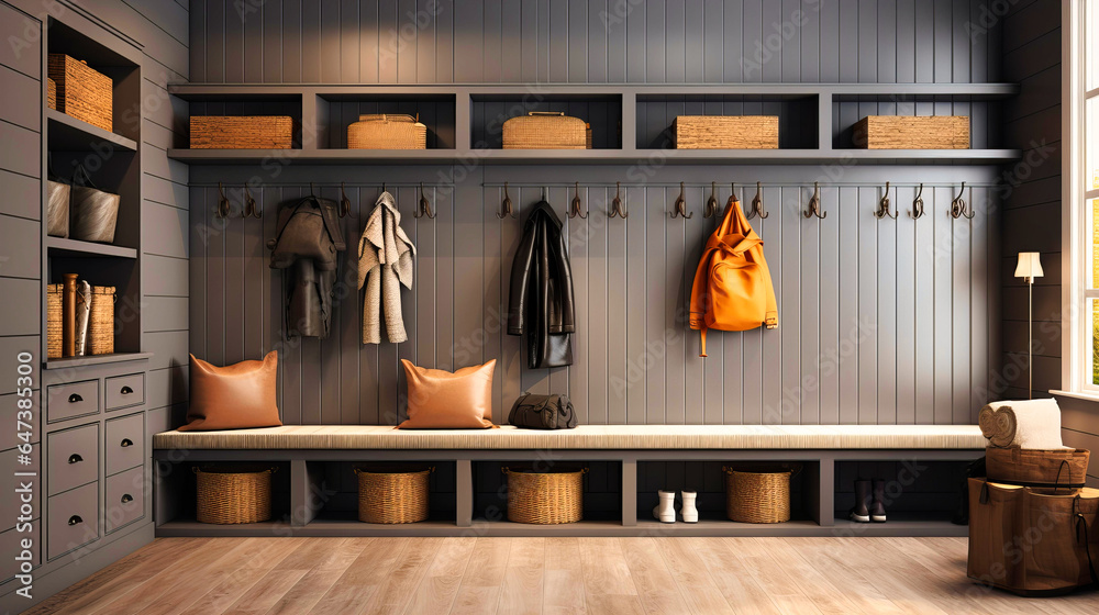 Mudrooms with storage benches and coat hooks