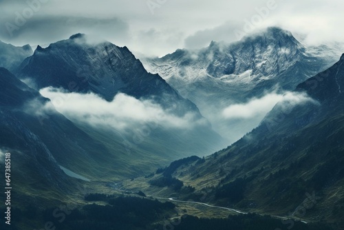 Scenic misty peaks. Generative AI © Matej