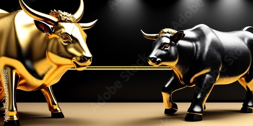 The concept of Bull market on stock market investment good situation. Financial investment in bull market. How to trade in risk valuation situation. Gold Bull with Stock market background