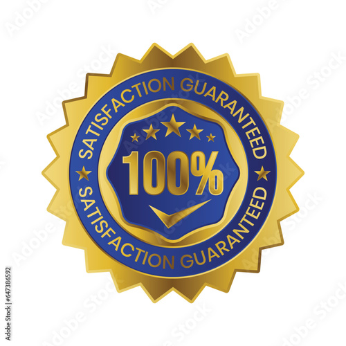 100 Percent Customer Satisfaction Guaranteed Badge, Label, Emblem, Rubber Stamp, 3D Realistic Glossy And Shiny Satisfaction Client Icon, Certified Quality Control Seal Satisfied Badge, Happy Customers