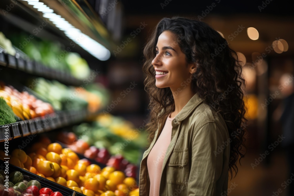 a woman shopping in grocery section of a supermarket