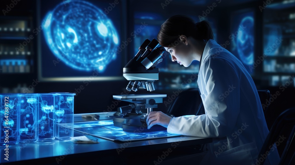 scientist in a laboratory carefully analyzing data and conducting experiments to evaluate the efficacy of a potential drug.