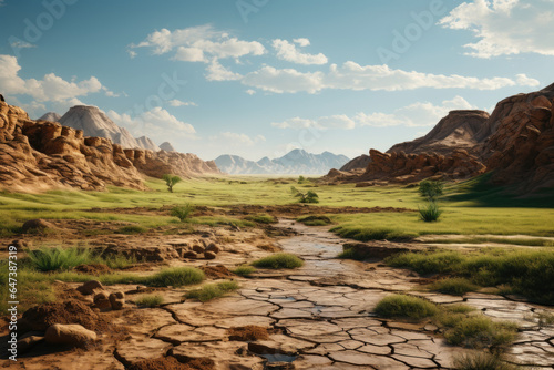 The contrast between lush green landscapes and parched deserts, depicting changing ecosystems. Generative Ai.