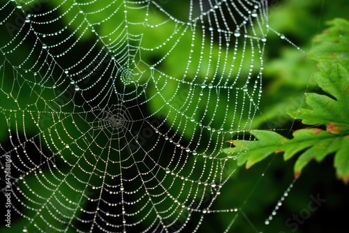 intricate patterns of a spiders web covered in morning dew © Fred