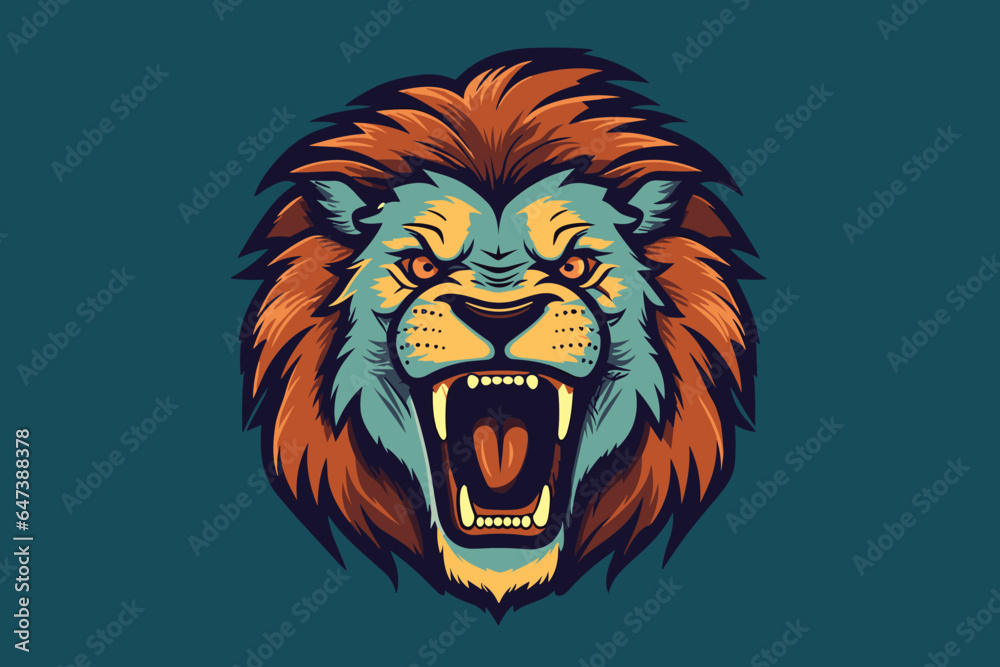 Illustration Lion Logo Face Vintage Colors