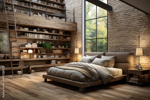 modern industrial master bedroom with light natural materials