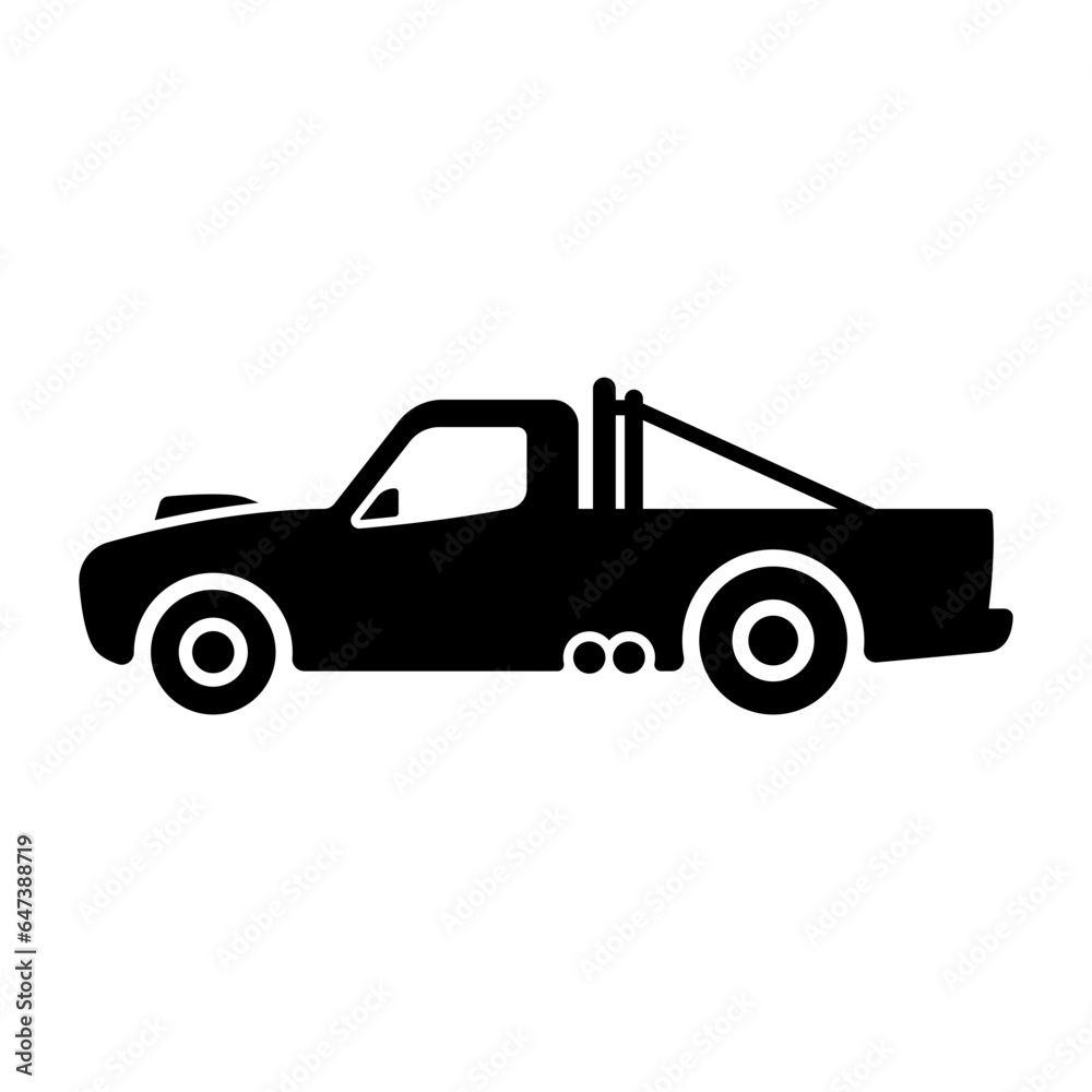 Fototapeta premium Racing sport pickup truck icon. Race, tuning. Black silhouette. Side view. Vector simple flat graphic illustration. Isolated object on a white background. Isolate.