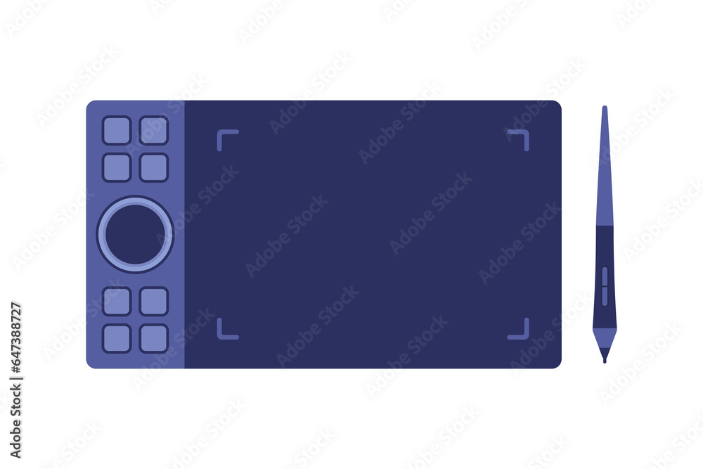 Fototapeta premium Graphic tablet and pen icon. Colored silhouette. Top front view. Vector simple flat graphic illustration. Isolated object on a white background. Isolate.
