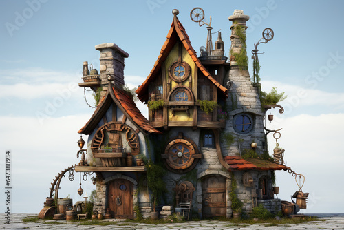 Creepy witch house with pumpkin elements 3d rendering