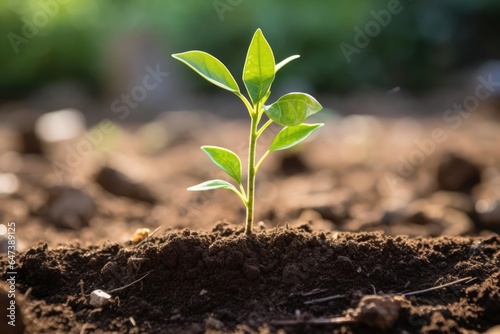 single deep green plant growing on its own in rich soil