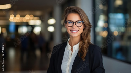 smiling young female buisnesswoman wearing glasses