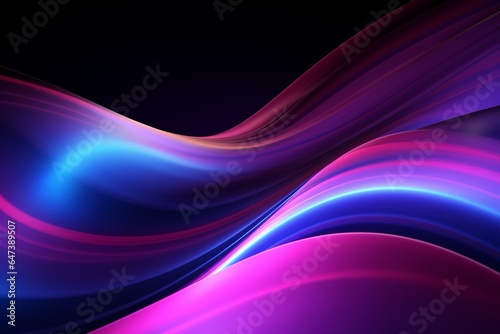 Vibrant neon lights backdrop featuring curving purple, blue, and pink forms. Rendered in 3D. Generative AI