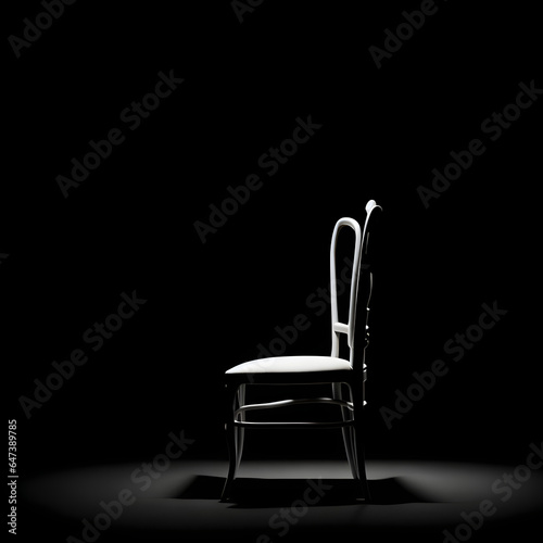 Generative KI weißer Stuhl in Spotlight schwarzer Hintergrund