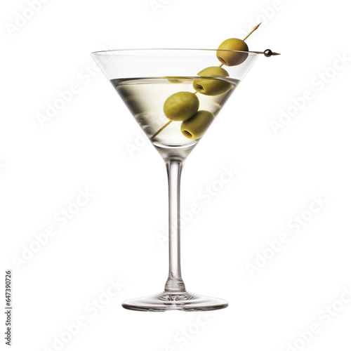 A classic martini with olives in a elegant martini glass