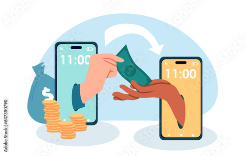 Mobile bank loan concept. Banking application for digital transfers and transactions. Electronic money and wallet. Credit and mortgage. Online payment. Cartoon flat vector illustration