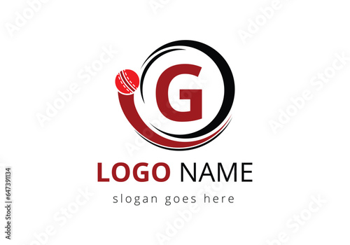 Letter G Cricket Logo Concept With Moving Cricket Ball Icon. For Cricket Club Symbol Vector Template