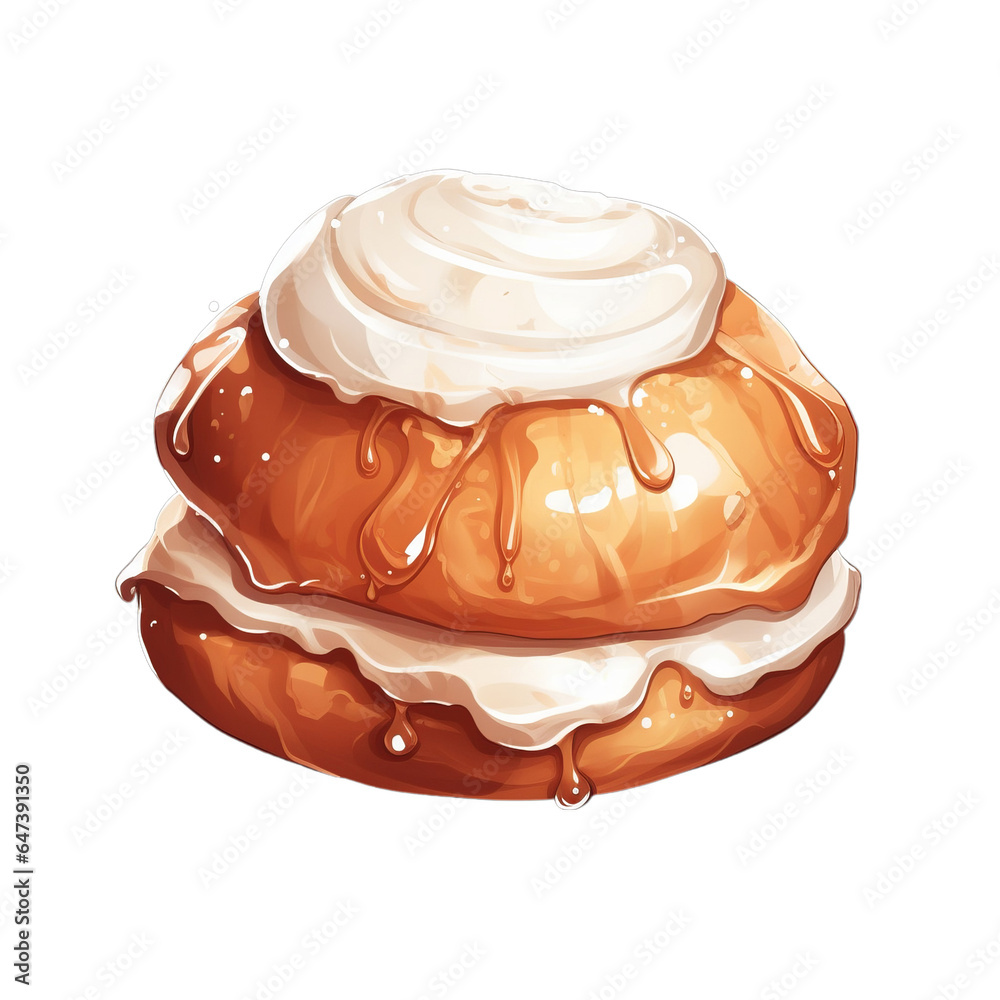 A delicious donut with creamy topping
